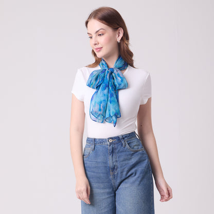CHIFFON SILK LONG SCARF AQUA
