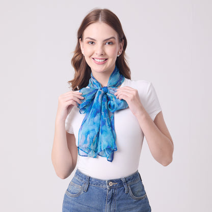 CHIFFON SILK LONG SCARF AQUA