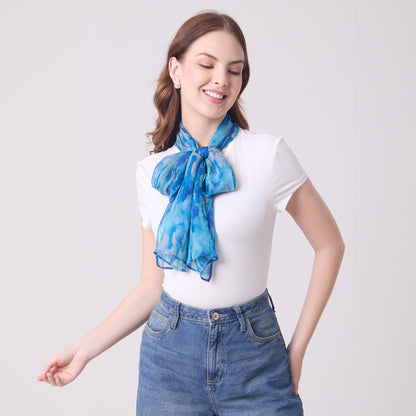 CHIFFON SILK LONG SCARF AQUA