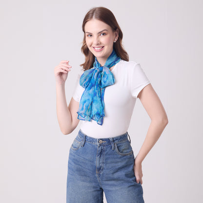 CHIFFON SILK LONG SCARF AQUA