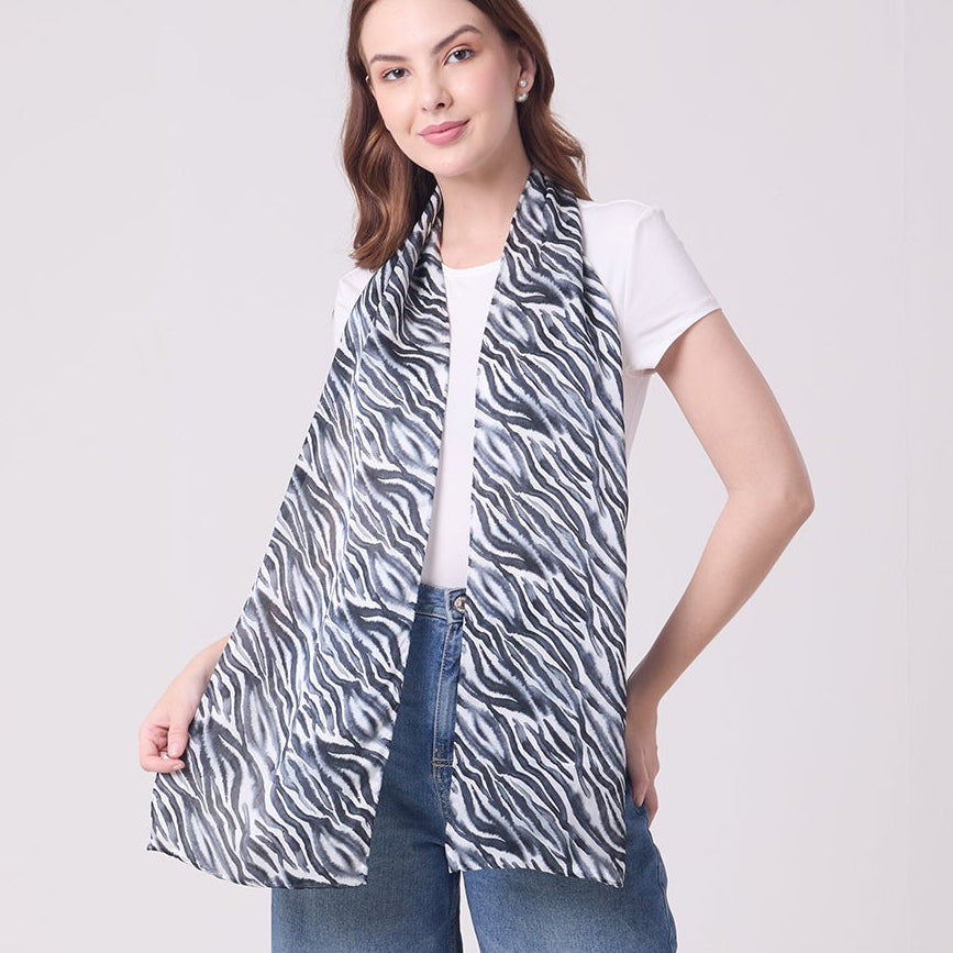 LONG HANDROLL HEMMED SCARF ZEBRA