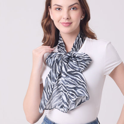LONG HANDROLL HEMMED SCARF ZEBRA