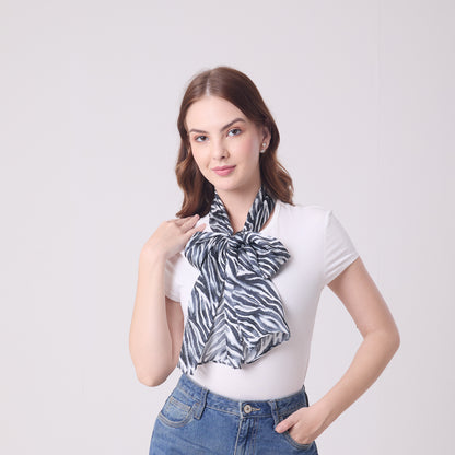 LONG HANDROLL HEMMED SCARF ZEBRA