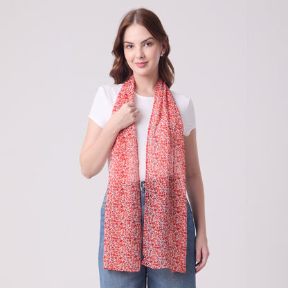 CHIFFON SILK LONG SCARF DITSY RED