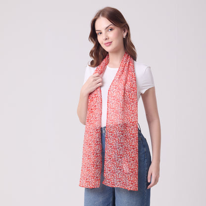 CHIFFON SILK LONG SCARF DITSY RED