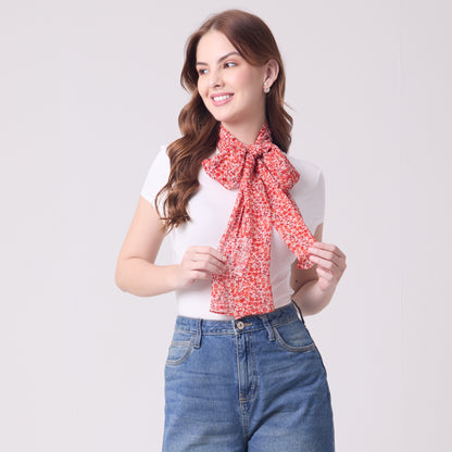 CHIFFON SILK LONG SCARF DITSY RED