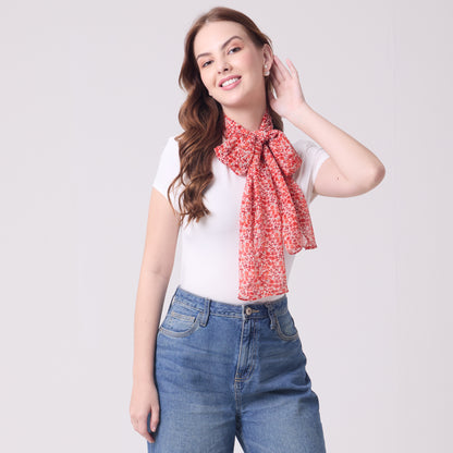 CHIFFON SILK LONG SCARF DITSY RED
