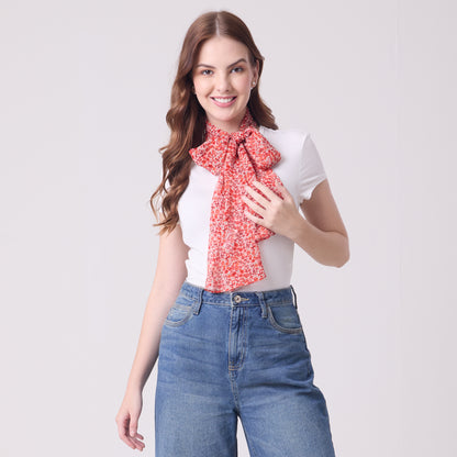 CHIFFON SILK LONG SCARF DITSY RED