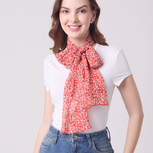 CHIFFON SILK LONG SCARF DITSY RED