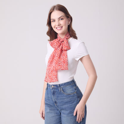CHIFFON SILK LONG SCARF DITSY RED