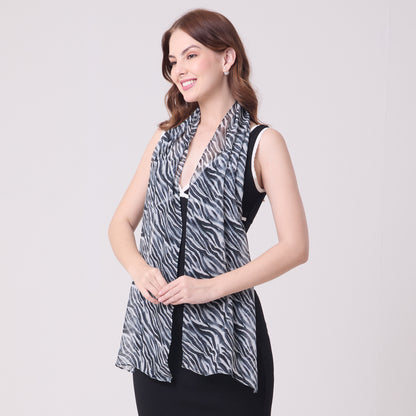 CHIFFON SILK LONG SCARF ZEBRA