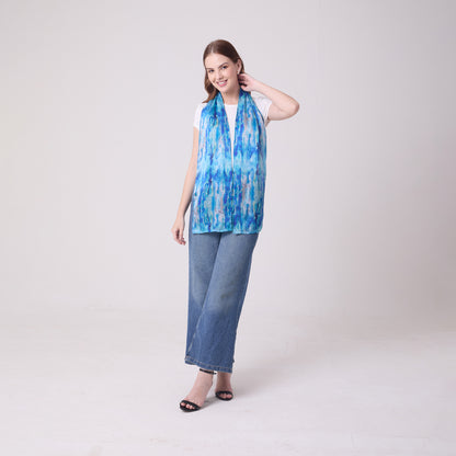 LONG HANDROLL HEMMED SCARF AQUA