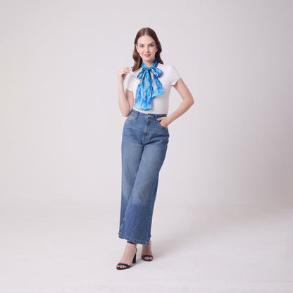 LONG HANDROLL HEMMED SCARF AQUA