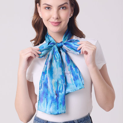 LONG HANDROLL HEMMED SCARF AQUA