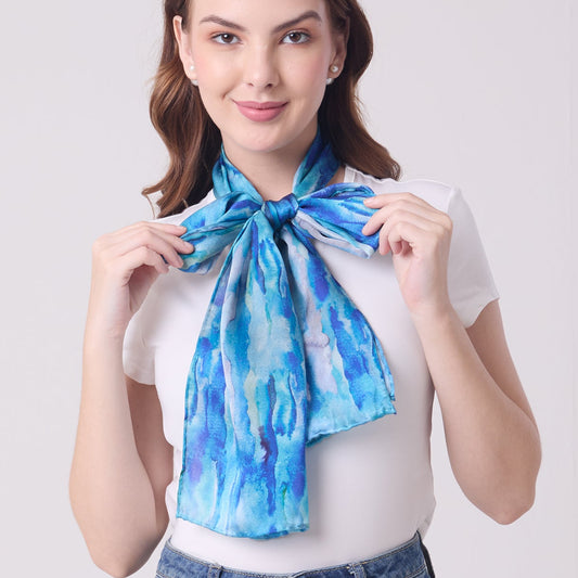LONG HANDROLL HEMMED SCARF AQUA