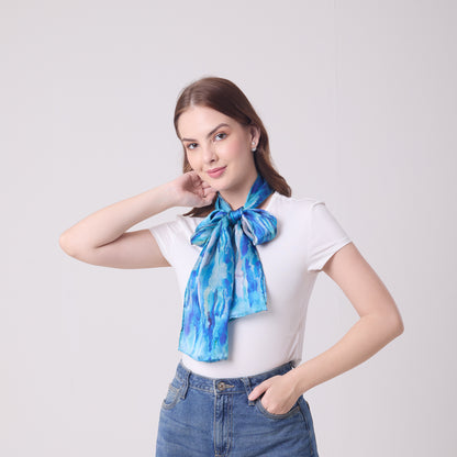 LONG HANDROLL HEMMED SCARF AQUA