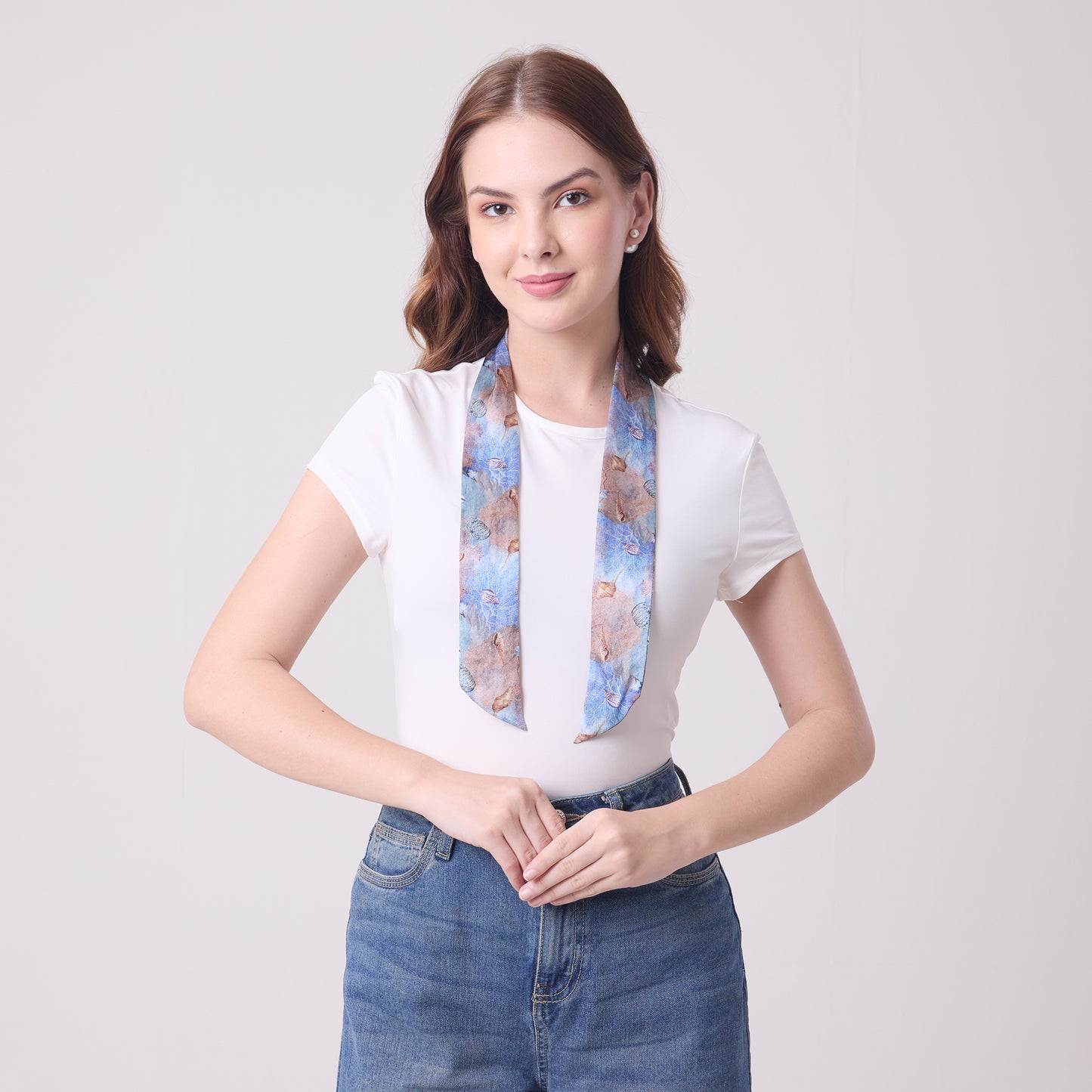 SILK SLIM SCARF CORALS AND SHELLS