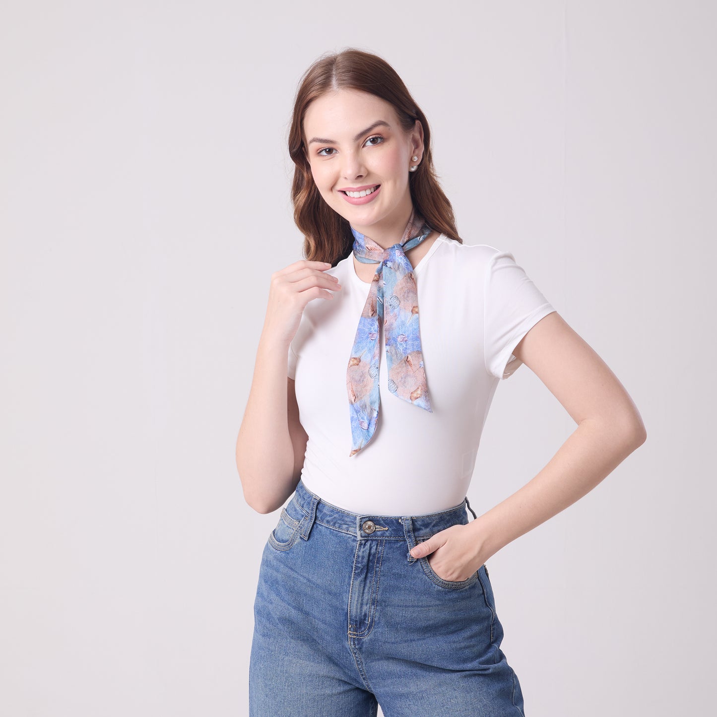 SILK SLIM SCARF CORALS AND SHELLS