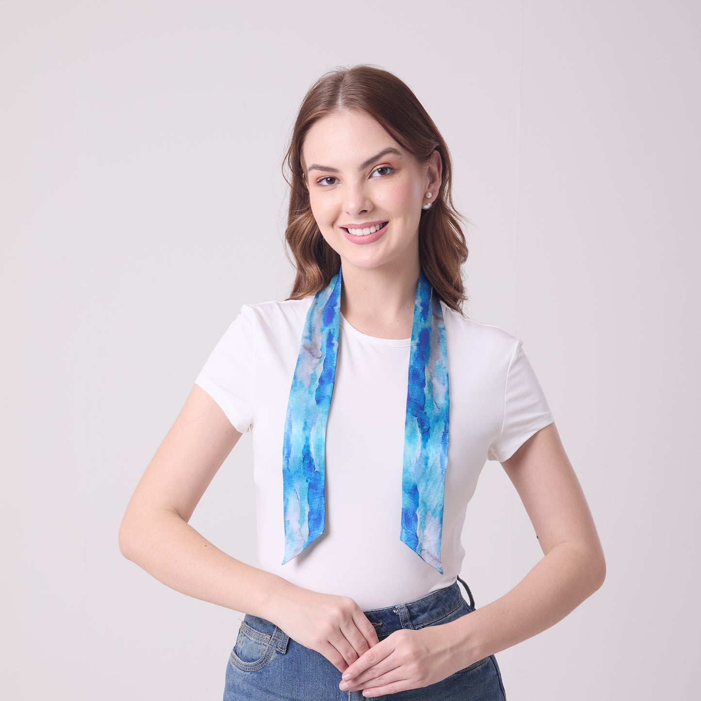 SILK SLIM SCARF AQUA