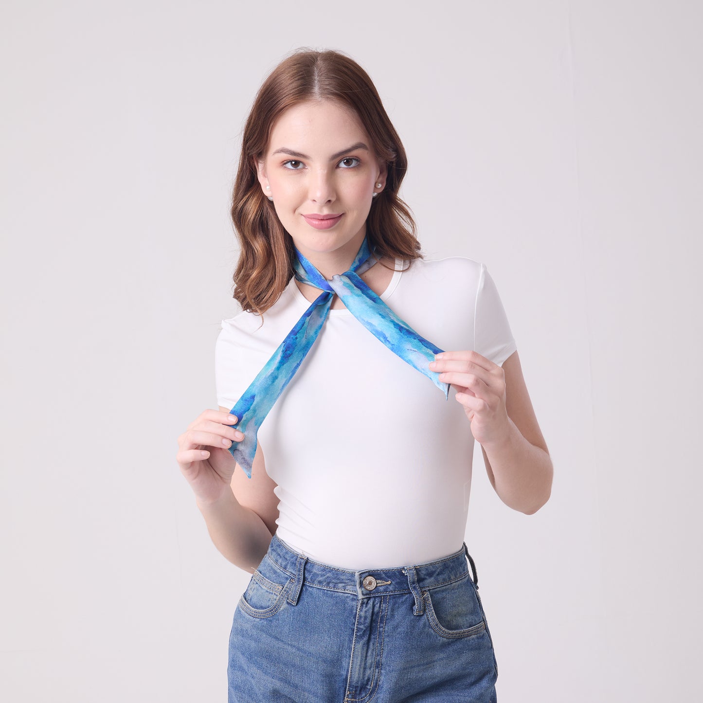SILK SLIM SCARF AQUA