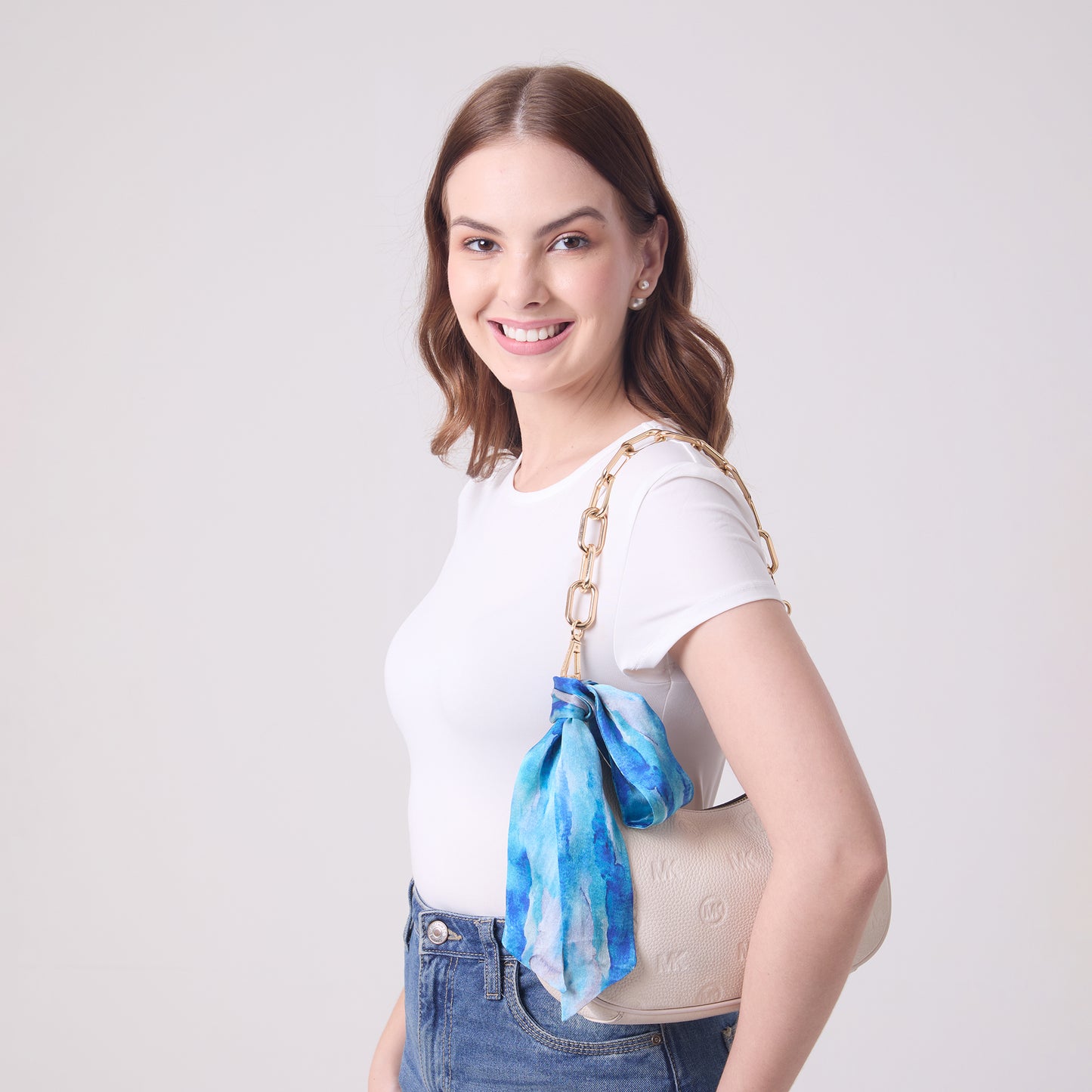 SILK SLIM SCARF AQUA
