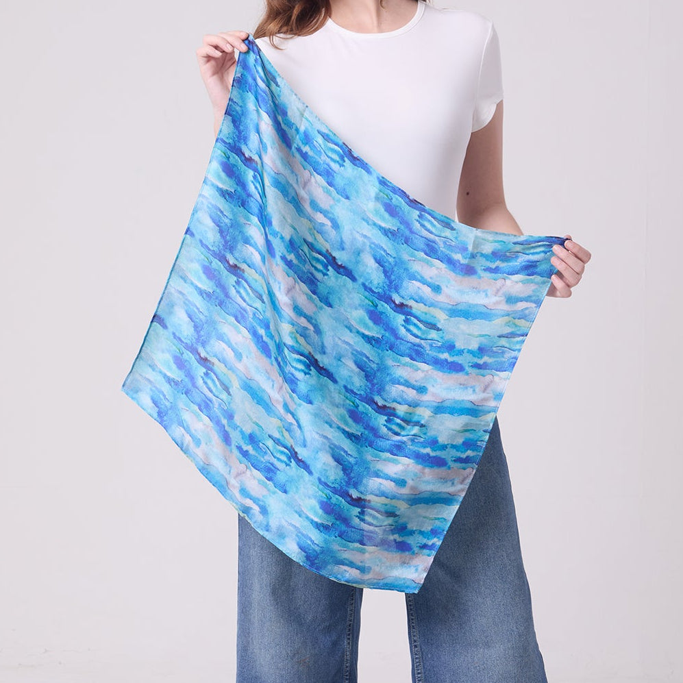 SATIN SILK NECKERCHIEF AQUA