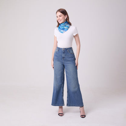 SATIN SILK NECKERCHIEF AQUA