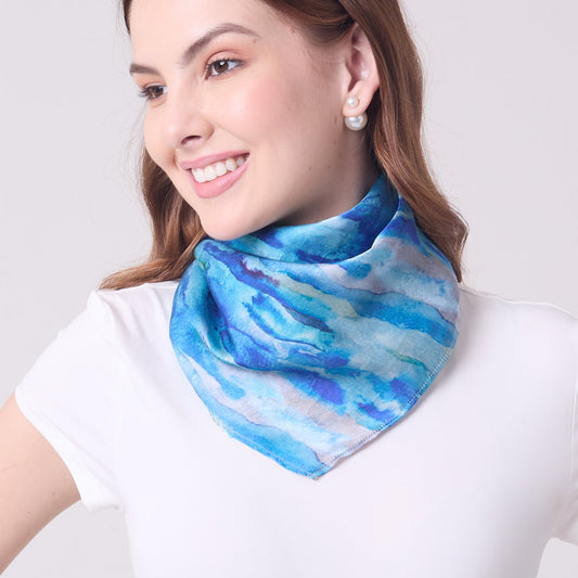 SATIN SILK NECKERCHIEF AQUA