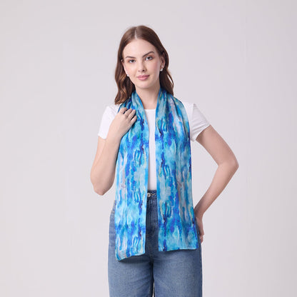 LONG DOUBLE SIDED SILK SCARF AQUA