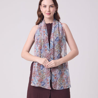 CHIFFON SILK LONG SCARF UNDERSEA TREASURES