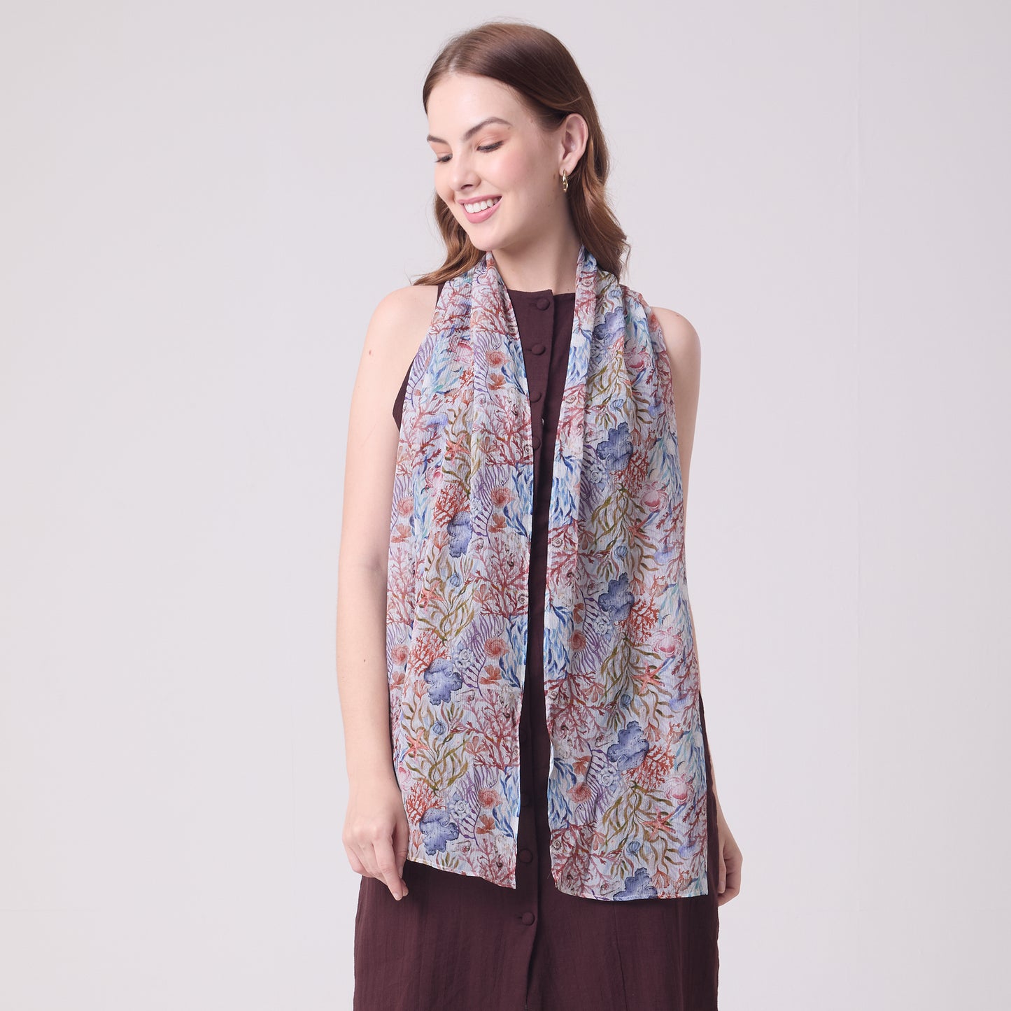 CHIFFON SILK LONG SCARF UNDERSEA TREASURES
