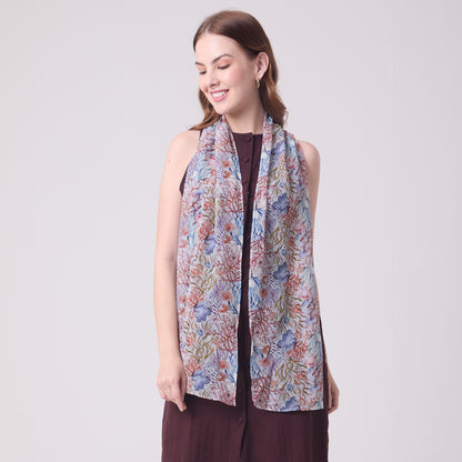 CHIFFON SILK LONG SCARF UNDERSEA TREASURES