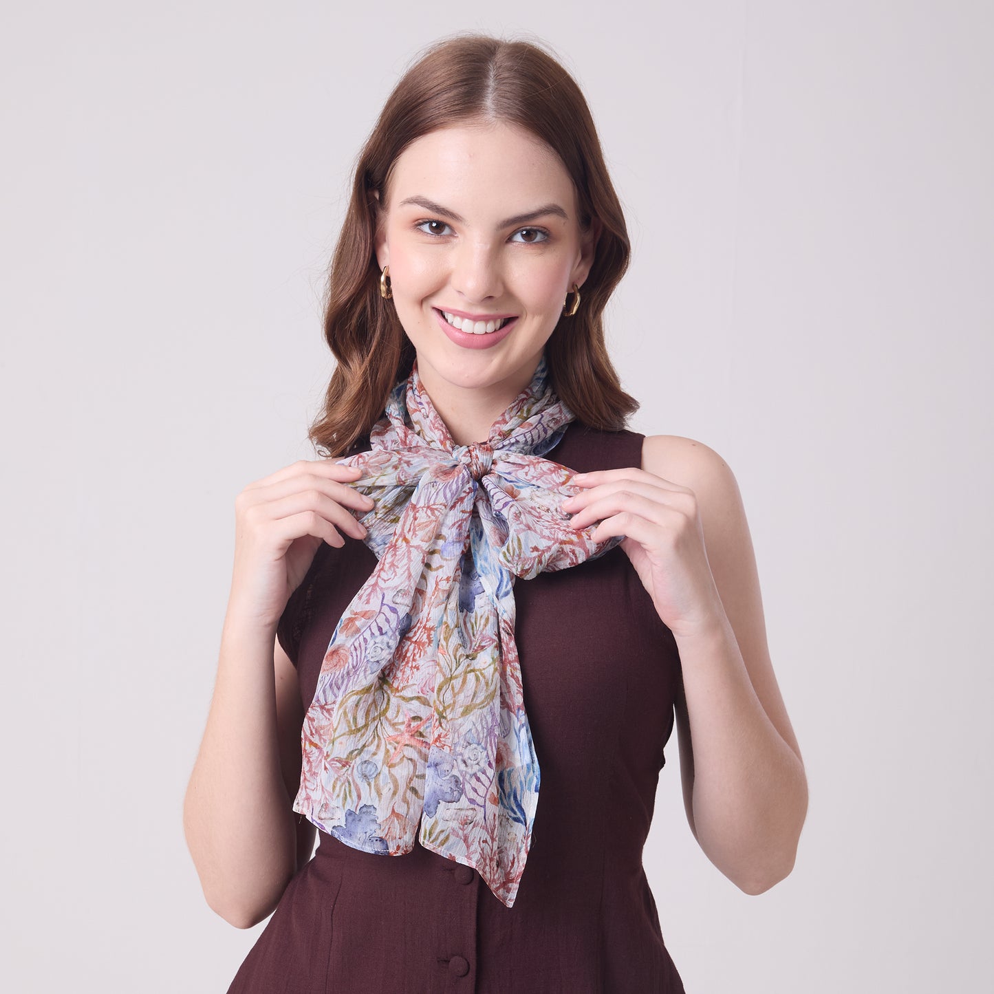 CHIFFON SILK LONG SCARF UNDERSEA TREASURES