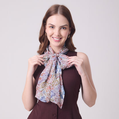 CHIFFON SILK LONG SCARF UNDERSEA TREASURES