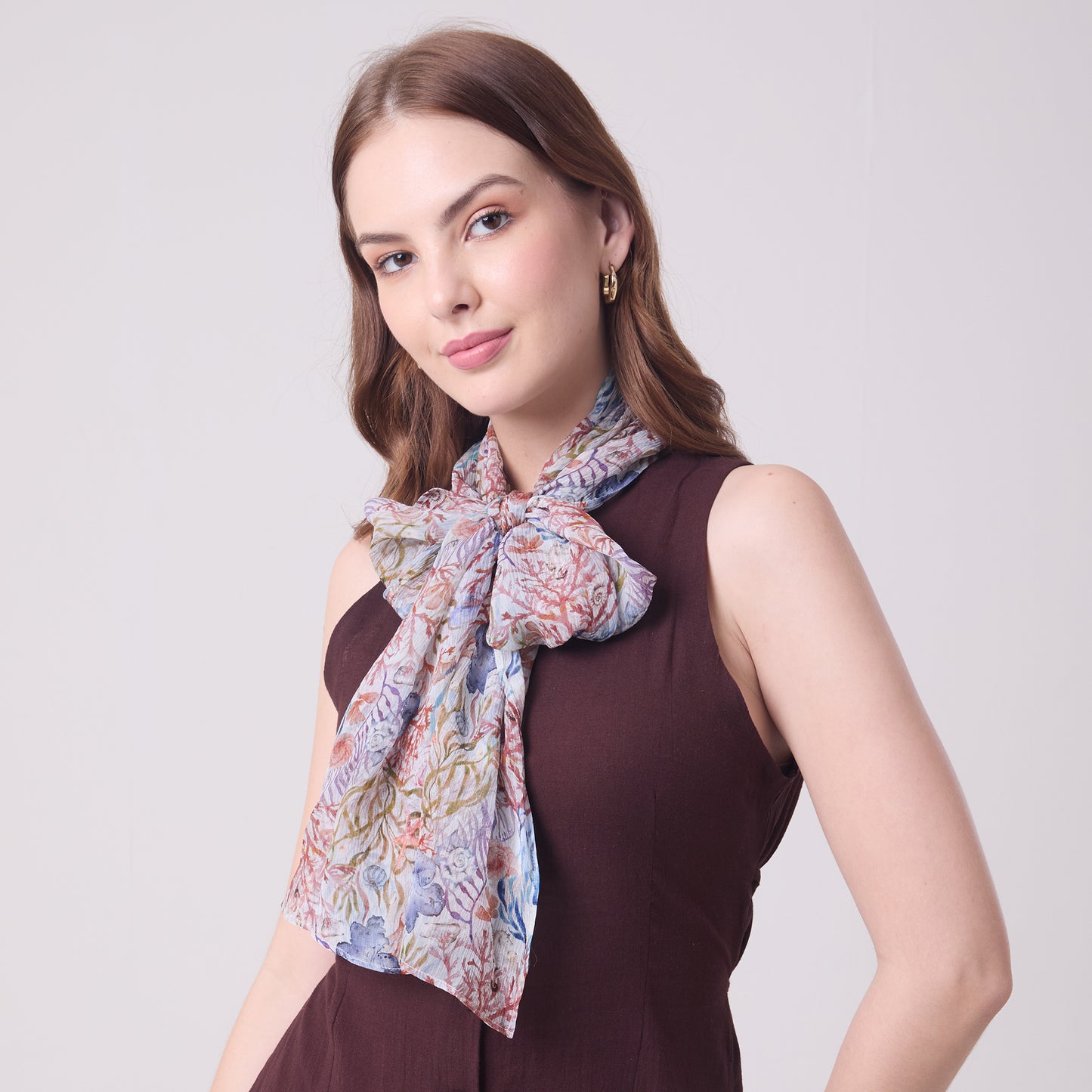 CHIFFON SILK LONG SCARF UNDERSEA TREASURES