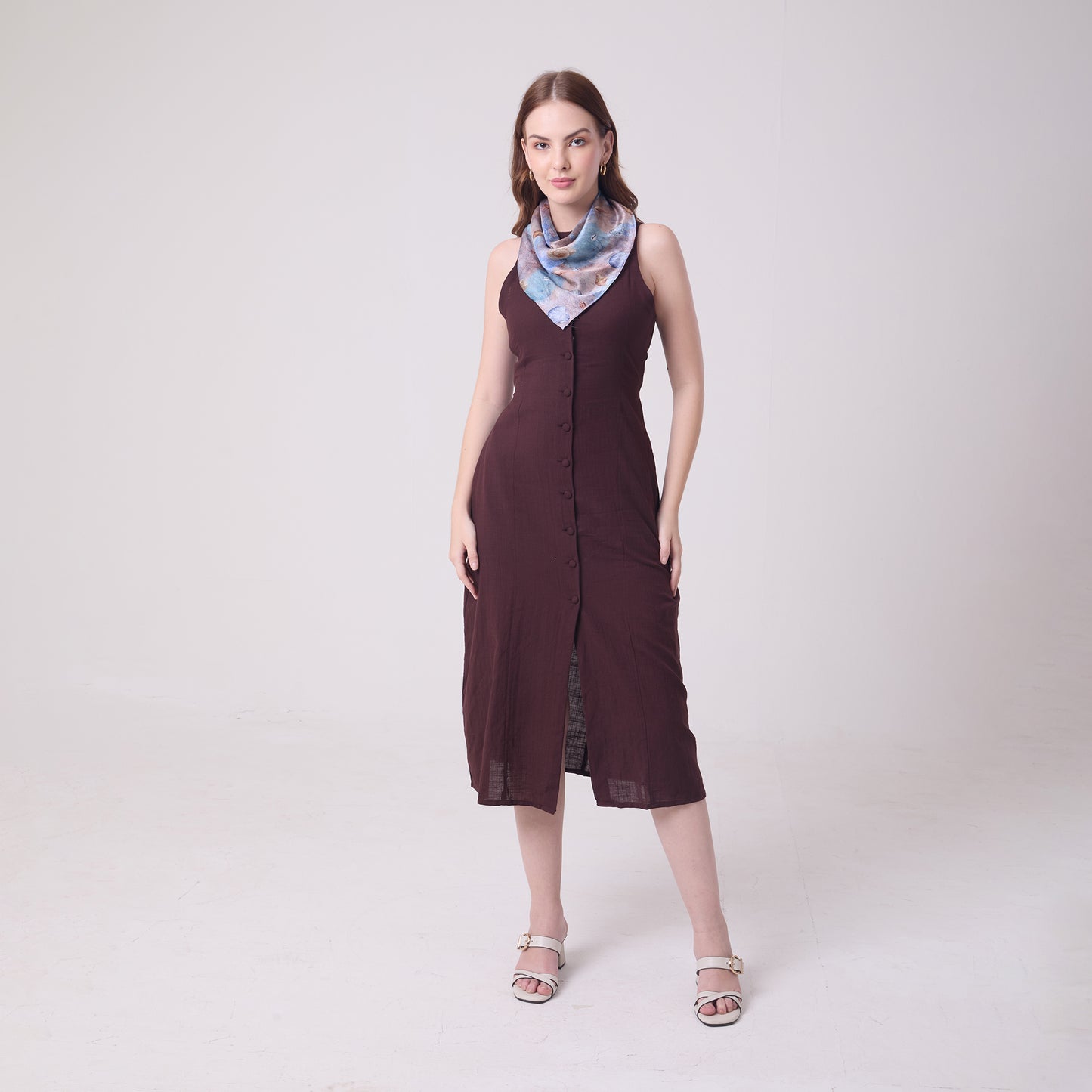 SATIN SILK NECKERCHIEF CORALS AND SHELLS