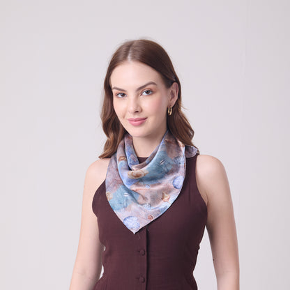 SATIN SILK NECKERCHIEF CORALS AND SHELLS