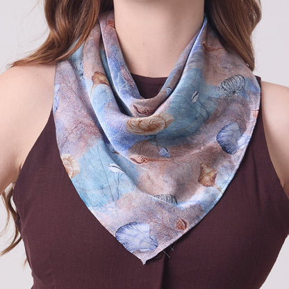 SATIN SILK NECKERCHIEF CORALS AND SHELLS