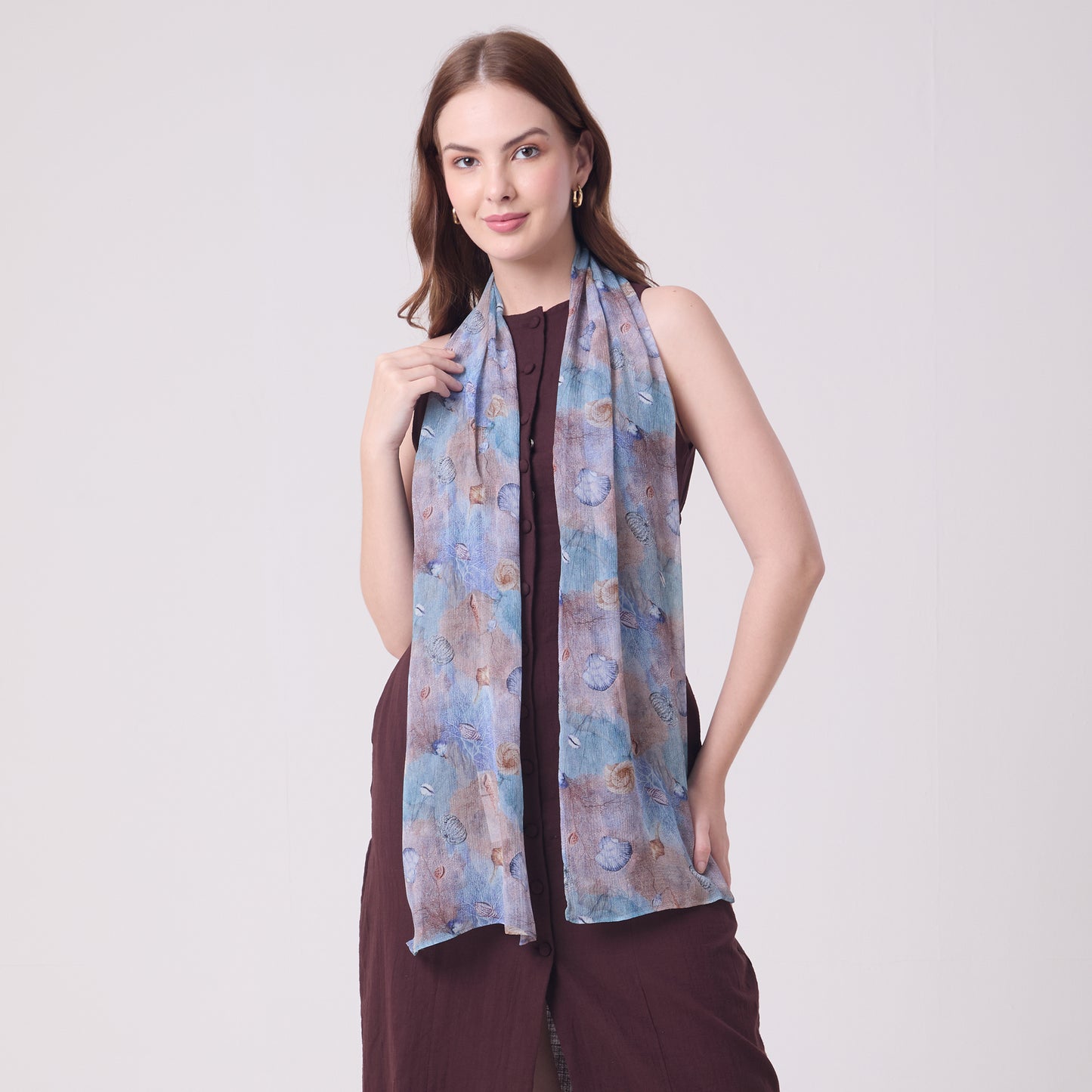 CHIFFON SILK LONG SCARF CORALS AND SHELLS
