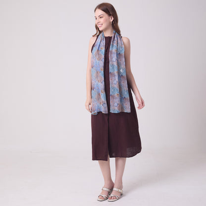CHIFFON SILK LONG SCARF CORALS AND SHELLS