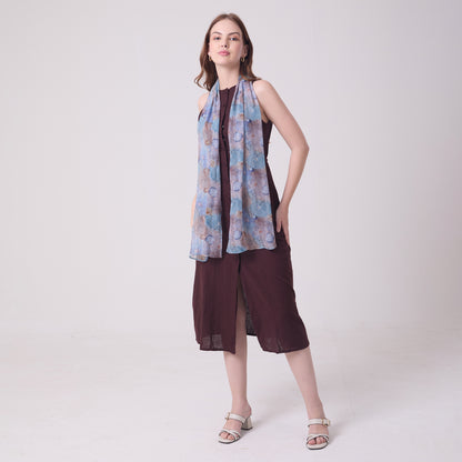 CHIFFON SILK LONG SCARF CORALS AND SHELLS