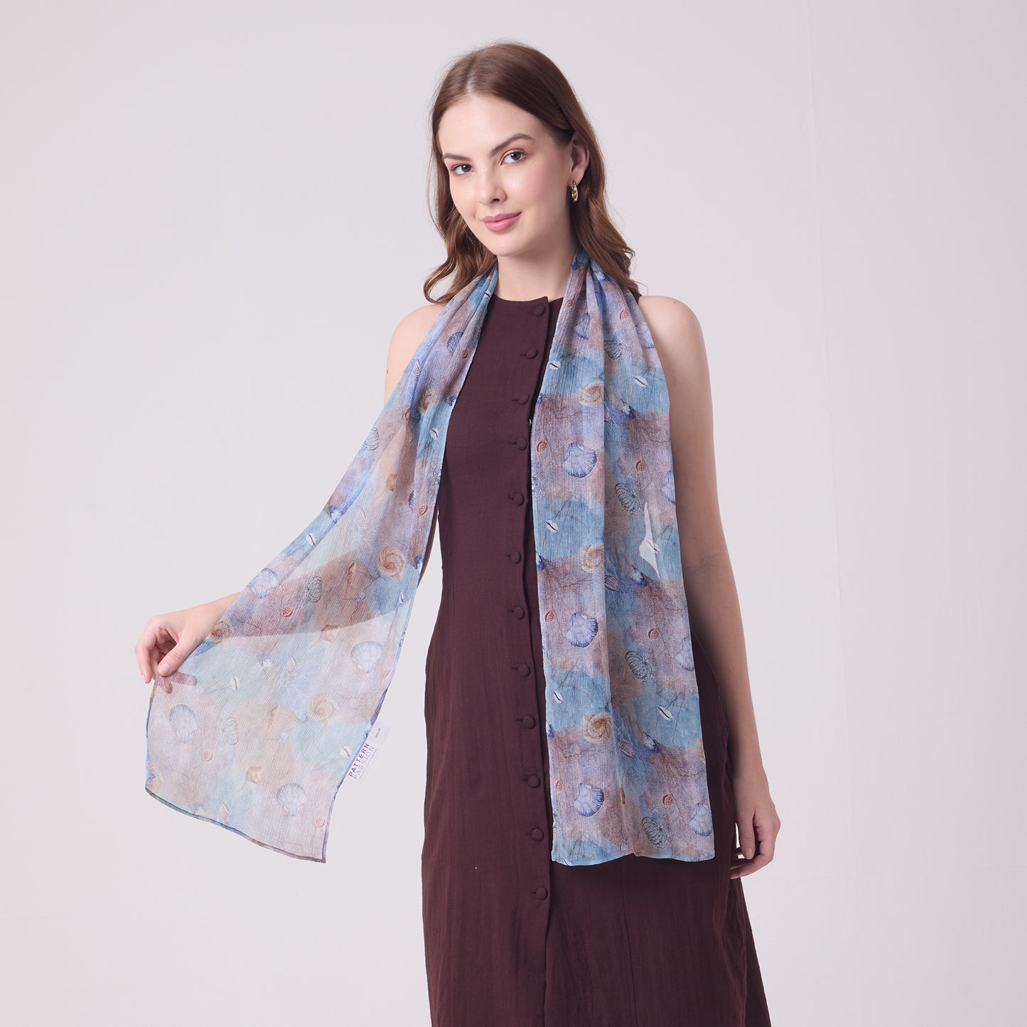 CHIFFON SILK LONG SCARF CORALS AND SHELLS