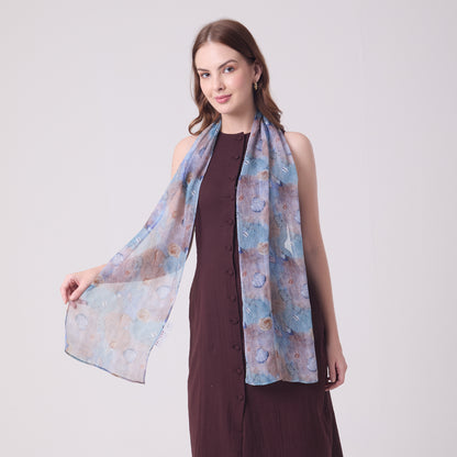 CHIFFON SILK LONG SCARF CORALS AND SHELLS