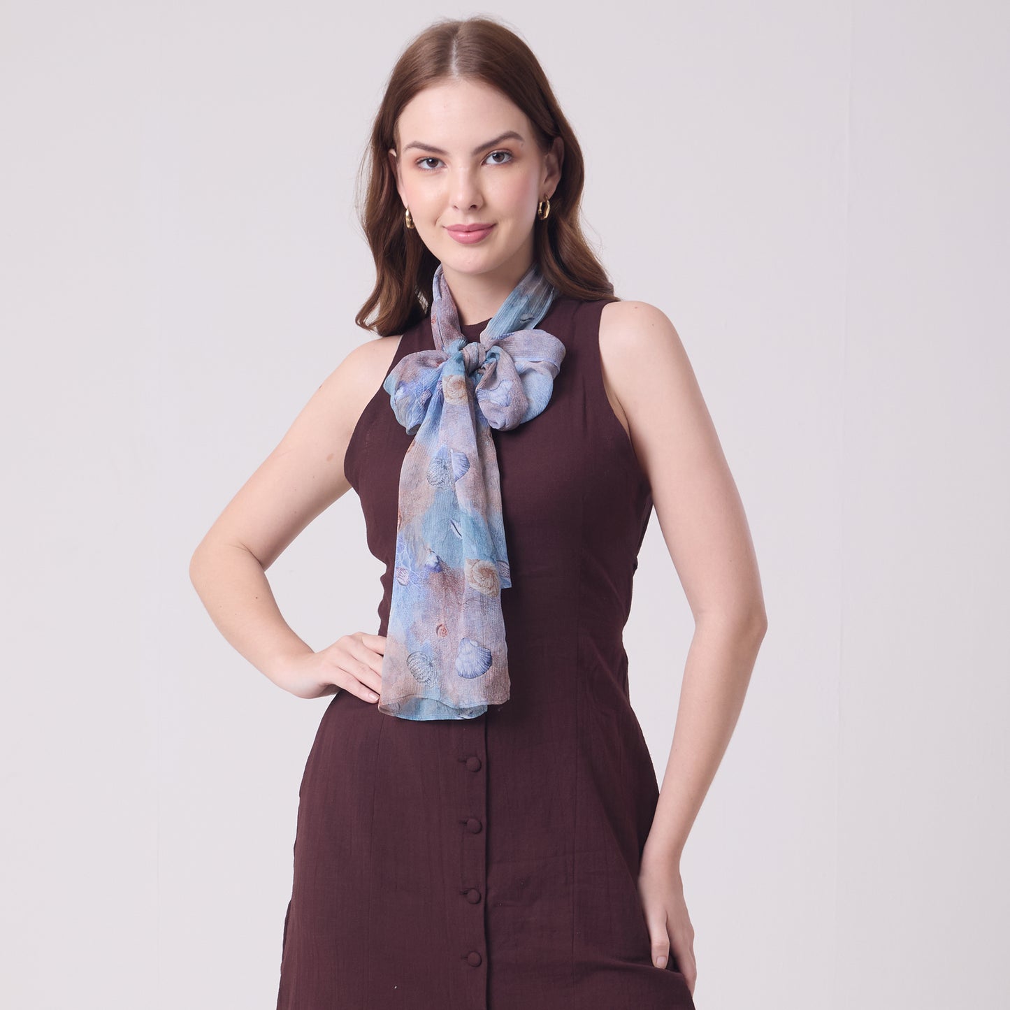 CHIFFON SILK LONG SCARF CORALS AND SHELLS