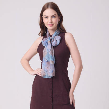 CHIFFON SILK LONG SCARF CORALS AND SHELLS