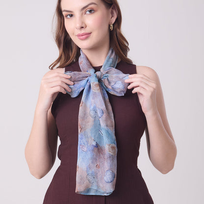 CHIFFON SILK LONG SCARF CORALS AND SHELLS