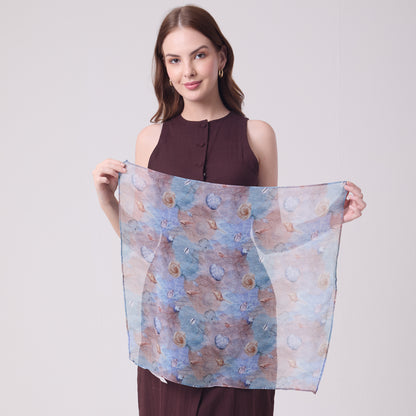 CHIFFON SILK NECKERCHIEF CORALS AND SHELLS