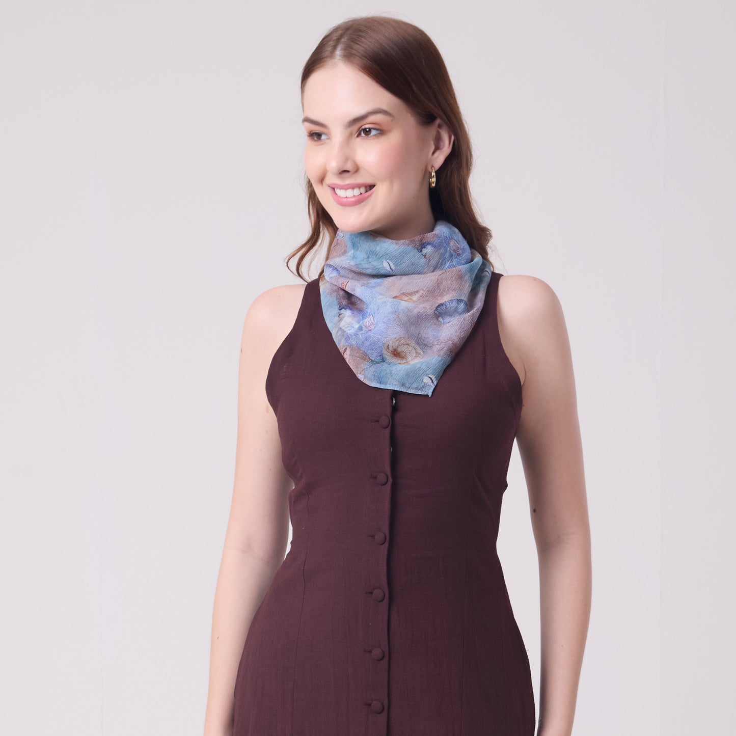 CHIFFON SILK NECKERCHIEF CORALS AND SHELLS