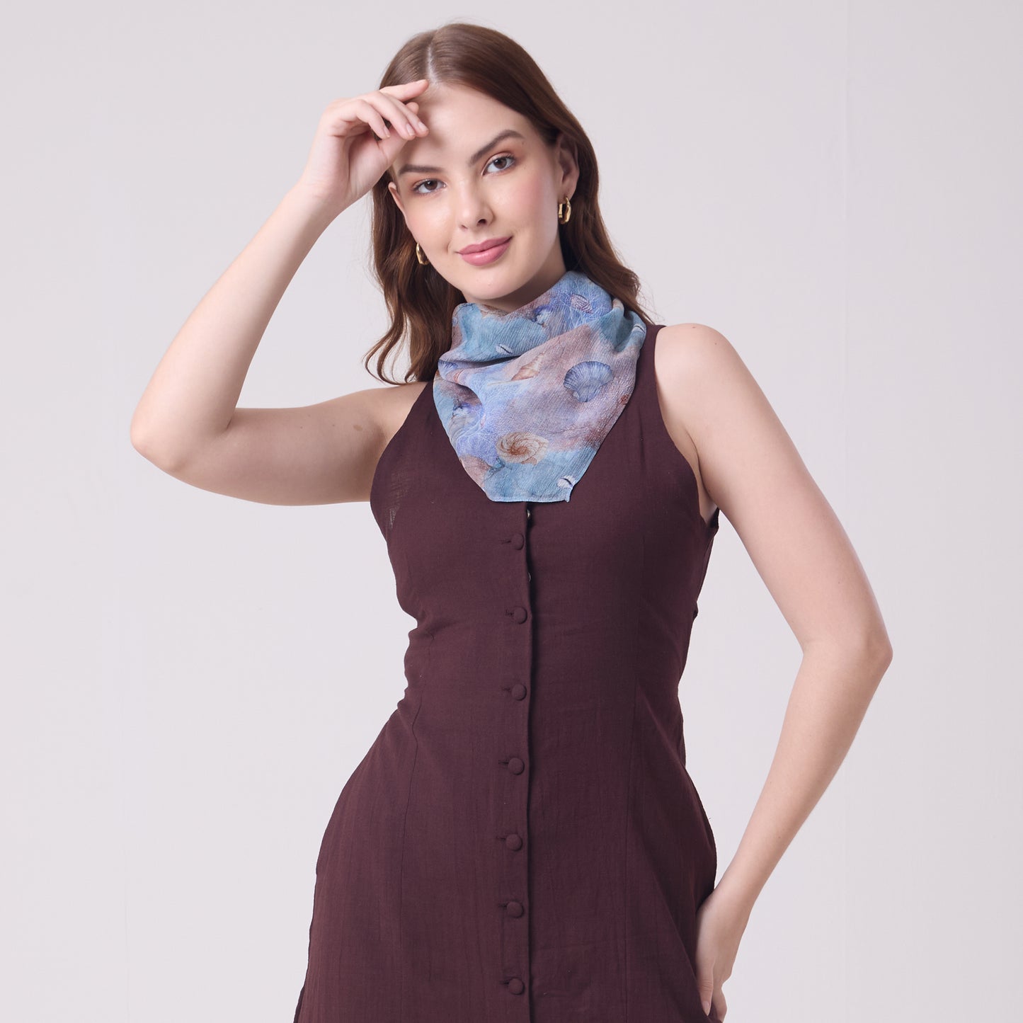 CHIFFON SILK NECKERCHIEF CORALS AND SHELLS