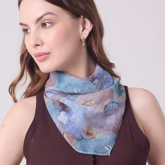 CHIFFON SILK NECKERCHIEF CORALS AND SHELLS